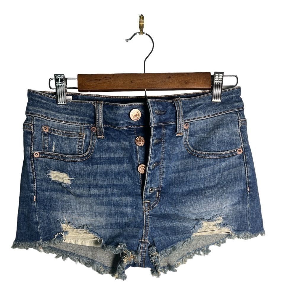 American Eagle high waisted shortie button down jean shorts          